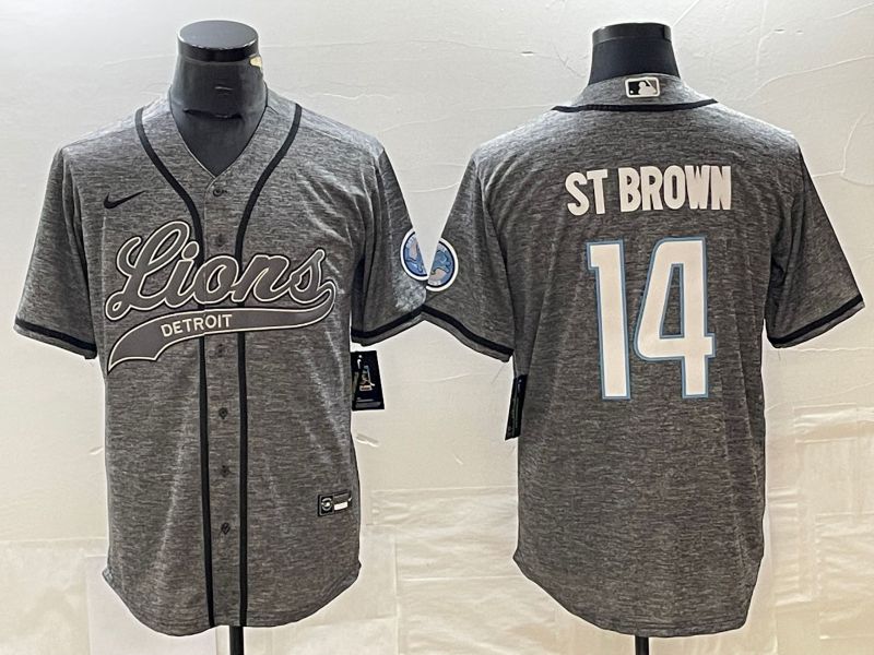 Men Detroit Lions #14 St Brown Grey Nike 2023 Co Branding Game NFL Jersey style 1